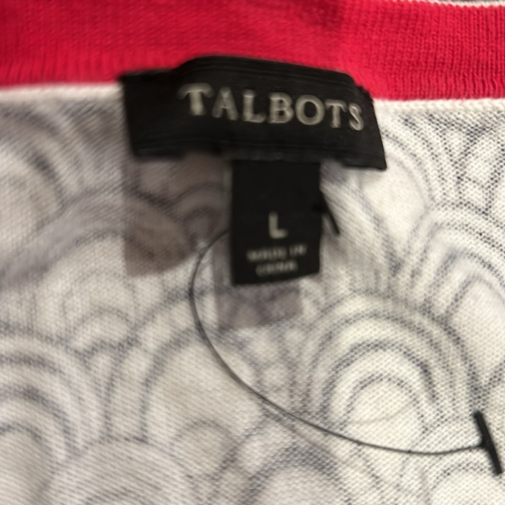 Talbots Navy and White Scallop Print Cardigan - Picture 2 of 3